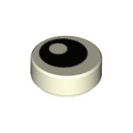 Lego Tile Round 1 x 1 with Offset Black Eye Print / Glow in Dark White