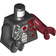 Lego Torso, Odd Arms and Hands, White and Dark Red Spider Print (Venom), Left Dark Red Arm and Hand, Right Black Arm and Hand / Black