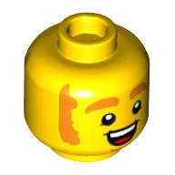 Lego Minifig Head Carrot Mascot, Orange Eyebrows and Sideburns, Closed Mouth / Open Mouth print / Yellow