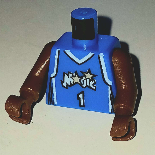 Lego Torso Basketball Jersey, Orlando Magic '1' Print, Long One Piece Arms Brown (NBA) / Blue