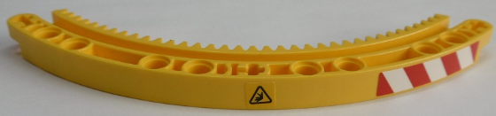 Lego Technic, Gear Rack 11 x 11 Curved with Crushing Hazard Danger Sign and Red and White Danger Stripes Pattern Model Right Side (Stickers) - Set 42055