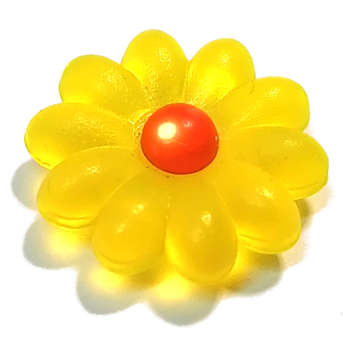 Lego Clikits Icon, Flower 2 x 2 Large, 10 Petals with Pin [Frosted] Trans-Neon Orange Center Cabochon / Trans-Neon Yellow