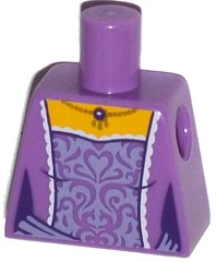 Lego Torso Female Dress with Lavender Embroidery, White Trim and Gold Necklace Pattern