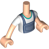 Lego Minidoll Torso Boy with White Shirt, Dark Turquoise Trim, Sand Blue Overall, Nougat Hands / Light Nougat