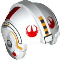 Lego Helmet Rebel Pilot, Center Ridge with Red Rebel Logo and Black and Yellow Stripes Print (Y-Wing Pilot) / White