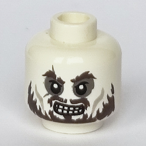 Lego Minifig Head Hector Barbossa, Ragged Brown Beard, Clenched Teeth Print [Hollow Stud] / White