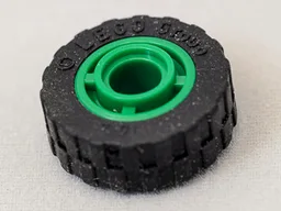 Wheel 11mm D. x 8mm with Center Groove, 4 Spokes with Black Tire 17.5mm D. x 6mm with Shallow Staggered Treads (42610 / 42611) / Green