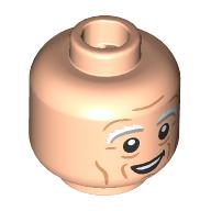 Lego Minifig Head Doc brown, White Eyebrows, Wrinkles, Open Mouth Smile / Scared, Bandages