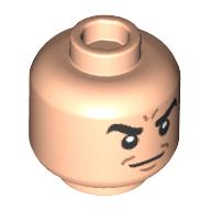 Lego Minifig Head Sandman, Thick Black Eyebrows, Angry Frown print / Light Nougat