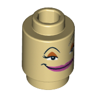 Lego Brick Round 1 x 1 Open Stud with Face with Pink Lips Print (Fifi) / Tan