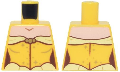 Lego Torso Female Dress with Bright Light Yellow Trim, Gold Sparkles, Light Nougat Neck Pattern