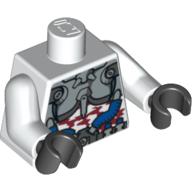 Lego Torso Silver Body Armour with Dark Orange Camouflage Print, White Arms, Black Hands / White