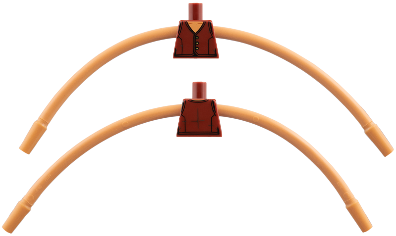Lego Torso, Modified V-Neck Vest, Nougat Neck, 3 Gold Buttons, Black Lines Pattern / Nougat Long Rubber Arms