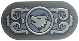 Tile, Round 2 x 4 Oval with Light Bluish Gray Scrollwork and Wolf in Circle on Sand Blue Background Pattern (Sticker) - Set 76781