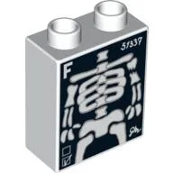 Duplo Brick 1 x 2 x 2 with X-Ray Skeleton, 'F' and '51337' Print / White