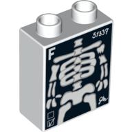 Lego Duplo Brick 1 x 2 x 2 with X-Ray Skeleton, 'F' and '51337' Print / White
