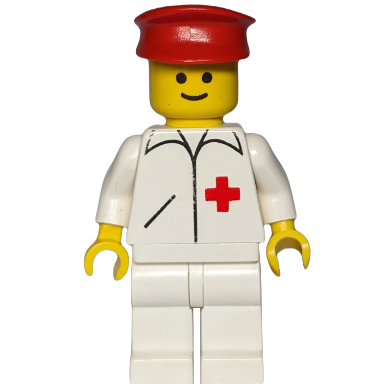 Lego Doctor, White Jacket with Red Cross, White Legs, Red Hat