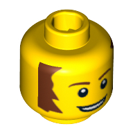 Lego Minifig Head Butcher, Brown Bushy Sideburns, Thin Eyebrows, White Pupils and Open Mouth Smile Print [Blocked Open Stud] / Yellow