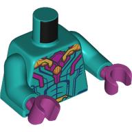 Lego Torso Armor, Magenta and Gold Decorations, Dark Blue Lines print, Dark Turquoise Arms, Magenta Hands / Dark Turquoise