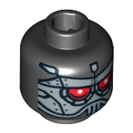 Lego Minifig Head Robot, Silver Plates with Red Eyes Print / Black