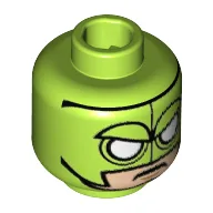 Minifig Head Killer Moth, Mask, Sewing Seams, White Eyes, Angry Expression Print [Hollow Stud] / Lime