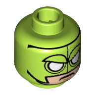 Lego Minifig Head Killer Moth, Mask, Sewing Seams, White Eyes, Angry Expression Print [Hollow Stud] / Lime