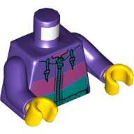 Lego Torso Sweater with Dark Azure, Dark Pink, Purple Stripes, Zipper, Hood Cords Print, Dark Purple Arms, Yellow Hands / Dark Purple