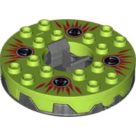 Turntable 6 x 6 Round Pearl Titanium Base Serrated with Red, White and Black Print (Ninjago Spinner) / Lime