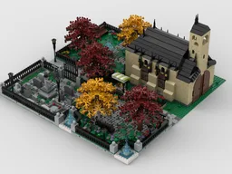 Modular Church With Cemetery | build from 4 MOCs