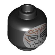Lego Minifig Head Death Eater, Silver Mask, Black Eyes, Copper Decorations / Silver Markings / Black