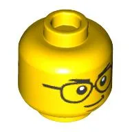 Minifig Head, Black Glasses, Smirk/Shocked Print / Yellow