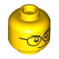 Lego Minifig Head, Black Glasses, Smirk/Shocked print / Yellow