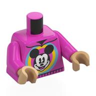 Lego Torso, Mickey Mouse in Bright Light Blue/Yellow Circle print, Dark Pink Arms, Warm Tan Hands / Dark Pink