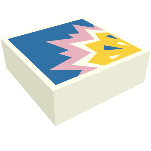 Lego Tile 1 x 1 with Bright Pink/Bright Light Orange Explosion on Blue Background print