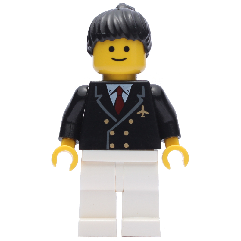 Lego Pilot - Black Torso, White Legs, Black Hair