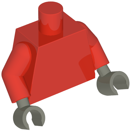 Lego Torso, Red Arms, Dark Gray Hands [Plain] / Red
