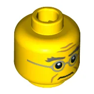 Minifig Head Judge, Bushy Gray Eyebrows, Wrinkles, Silver Frame Glasses Print [Blocked Open Stud] / Yellow