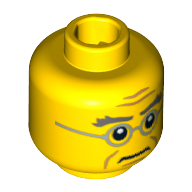 Lego Minifig Head Judge, Bushy Gray Eyebrows, Wrinkles, Silver Frame Glasses Print [Blocked Open Stud] / Yellow