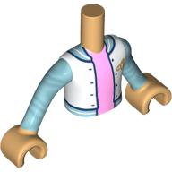 Lego Minidoll Torso Boy with White Jacket, Metallic Blue Trim, Bright Pink Shirt print, Warm Tan Arms and Hands / Warm Tan