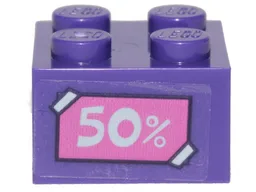 Brick 2 x 2 with White '50%' on Dark Pink Label Pattern (Sticker) - Set 41409