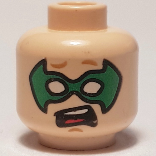 Lego Minifig Head Robin, Green Eyemask, Smiling / Surprised Print / Light Nougat