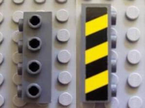 Lego Brick, Modified 1 x 4 with Studs on Side with Black and Yellow Danger Stripes Pattern (Sticker) - Set 7781