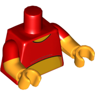 Lego Torso, Dual Molded Arms, Bright Light Orange Neck and Stomach Print, Red Sleeves Pattern, Bright Orange Arms and Hands / Red