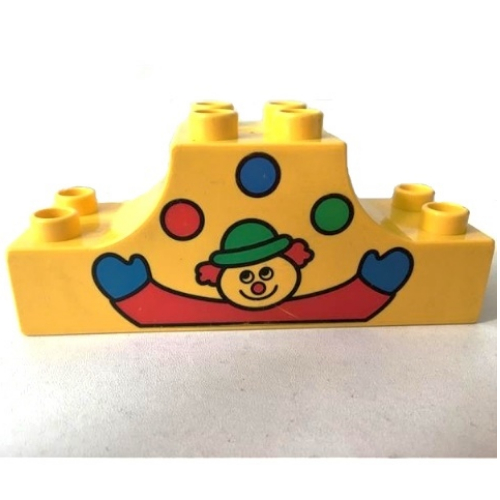 Lego Duplo Brick 2 x 6 x 2 Curved Ends with Clown and Three Balls Print