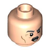 Lego Minifig Head J. Jonah Jameson, Gray Moustache, Thick Eyebrows and Wrinkles, Open Mouth / Spider Web Over Mouth Print / Light Nougat