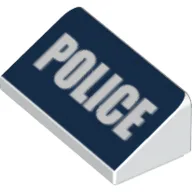 Brick Sloped 30° 1 x 2 x 2/3 with White 'POLICE' on Dark Blue Background Print / White