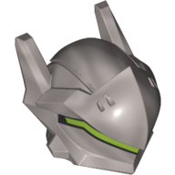 Lego Helmet Raised Visor, Lime Stripe, Pointy Ears / Flat Silver