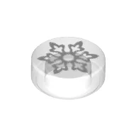 Tile Round 1 x 1 with 6 Pointed Snowflake / Trans-Clear