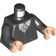 Lego Torso V-neck Sweater over White Shirt with Scalloped Collar print, Black Arms, Light Nougat Hands / Black
