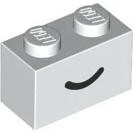 Brick 1 x 2 with Black Curved Line / Smile Print / White